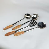 saphora Stainless Steel Cooking And Serving Spoon Wood Handle - 4 Pcs